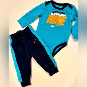 9 Months Nike Blue, Teal, Neon Orange Long Sleeves and Jogger Set